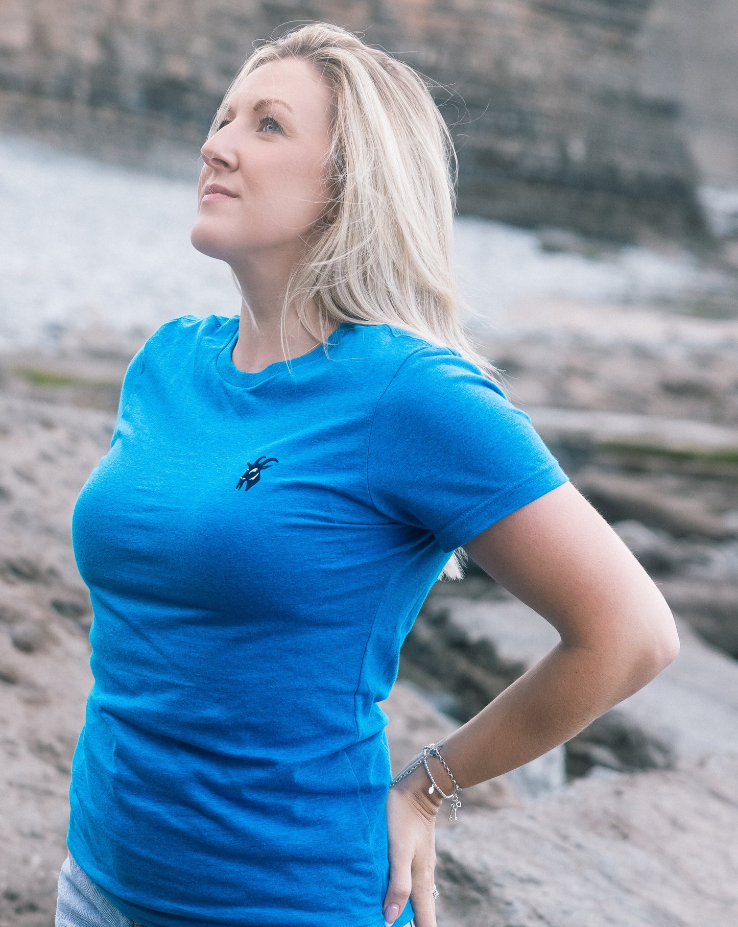 Ladies Blue Embroidered Original T Shirt