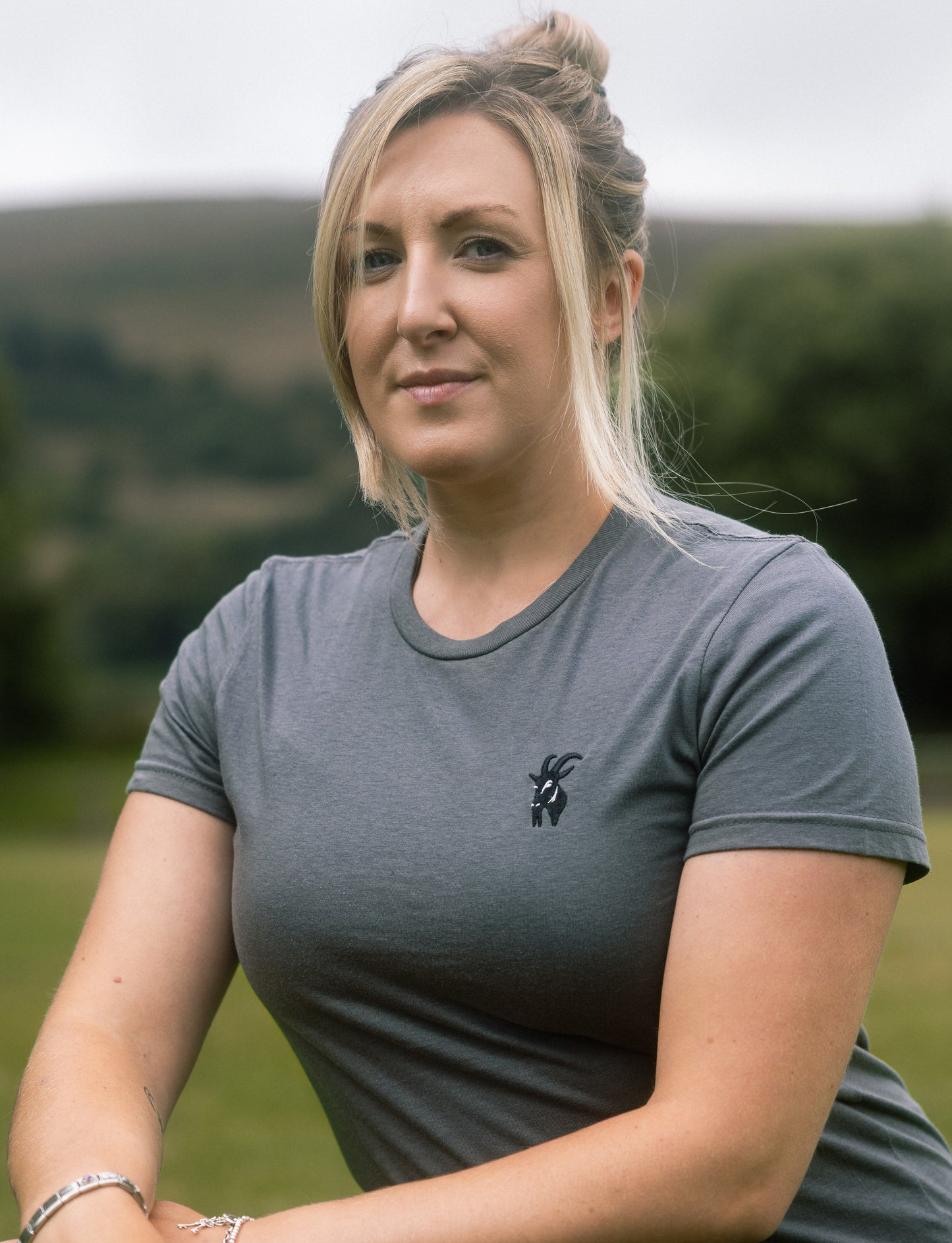 Ladies Charcoal Embroidered Original T Shirt