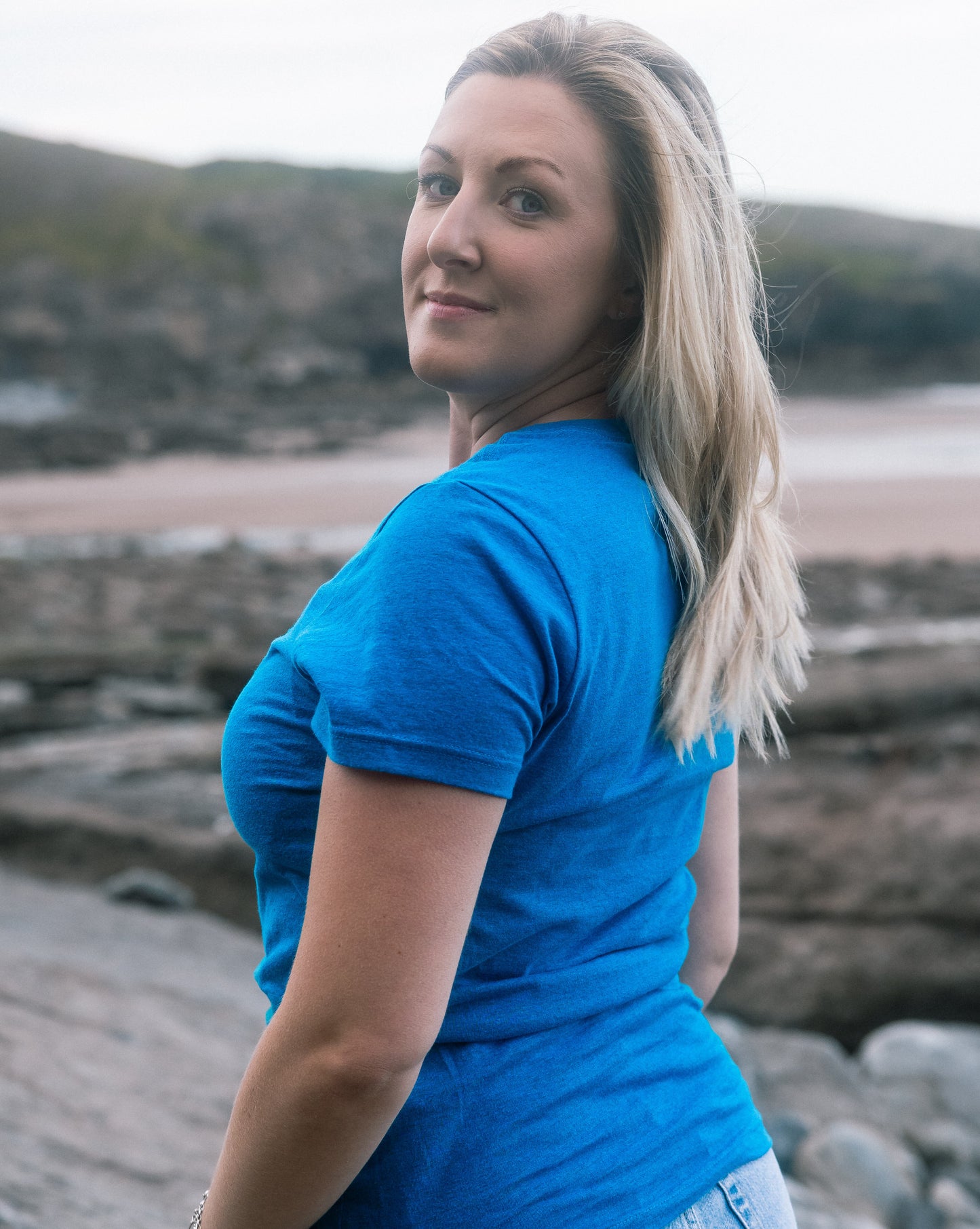 Ladies Blue "Crwydro" : "Wanderer" T Shirt