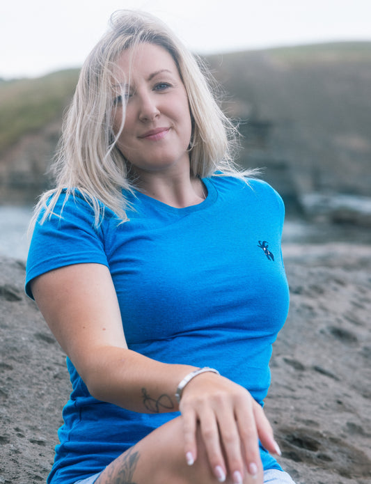 Ladies Blue Embroidered Original T Shirt